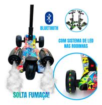 Patinete Infantil 3 rodas Dobrável Nitro Solta Fumaça LED e Bluetooth - TOYKING