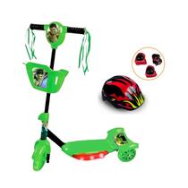 Patinete Infantil 3 Rodas Hulk Com Kit Proteção Luz Led