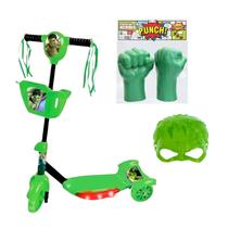 Patinete Infantil 3 Rodas Hulk Luva E Mascara Personagem