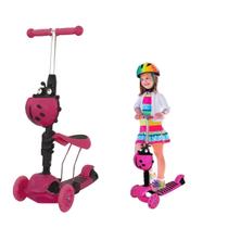 Patinete Infantil 3 Rodas Joaninha 2 Em 1 Com Luz - Rosa