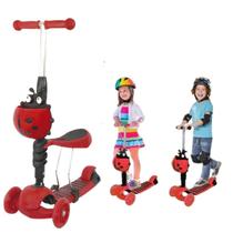 Patinete Infantil 3 Rodas Joaninha 2 Em 1 Com Luz - Vermelho