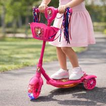 Patinete Infantil 3 Rodas LED Dobrável Som Cesta Rosa Seguro Patinete Infantil 3 Rodas LED Dobrável Som Cesta Rosa Seguro
