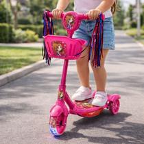 Patinete Infantil 3 Rodas LED Som Cesta Dobrável Menina Rosa Patinete Infantil 3 Rodas LED Som Cesta Dobrável Menina Rosa