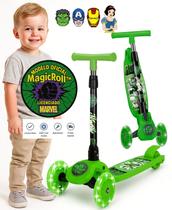 Patinete Infantil 3 Rodas Marvel Avengers - LED, Altura Ajustavel, 3+ Hulk