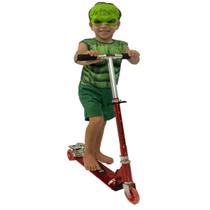 Patinete Infantil Alumínio 3 Rodas Vermelho + Fantasia Hulk - DM Toys