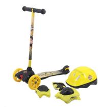 Patinete Infantil Amarelo E Kit De Proteção Menino Unitoys