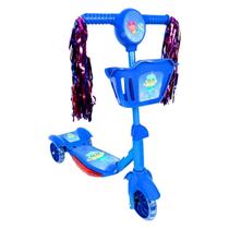 Patinete Infantil Azul 3 Rodas Cestinha com Som e Luz
