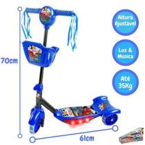 Patinete Infantil Azul com 3 Rodinhas e Cestinha Som/Luz - Dm Brasil