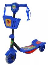 Patinete Infantil Azul Menino Herois Com Cestinha Som e Luz 3 Rodas Zippy Toys