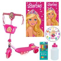 Patinete Infantil Barbie Led Kit Toalha Relogio Garrafinha