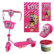 Patinete Infantil Boneca LOL Com Kit Toalha Boné Slime