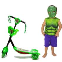 Patinete Infantil Cestinha Verde e Fantasia Hulk