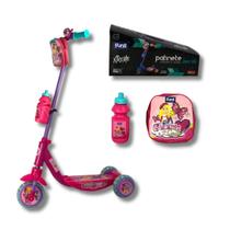 Patinete Infantil com Garrafinha Bolsa Campainha Freios Seguro - Rosa