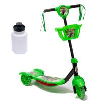 Patinete Infantil Com Luzes Som Dinossauro Verde + Garrafa
