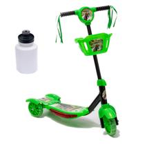 Patinete Infantil Com Luzes Som Dinossauro Verde + Garrafa