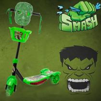 Patinete Infantil de 3 Rodas Dino Com Luz Cesta Som + Hulk - DM Toys