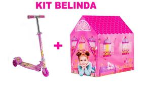Patinete Infantil de Ferro Rosa Princesas Acompanha Barraca - DM Toys
