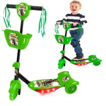 Patinete Infantil Dinossauro 3 Rodas Com Som Luz e Cestinha DM Toys Menino