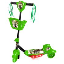 Patinete infantil Dinossauro Verde Com Cestinha Luz E Som