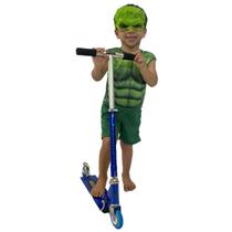 Patinete Infantil Dm Toys Dobrável Ajustável + Fantasia Hulk