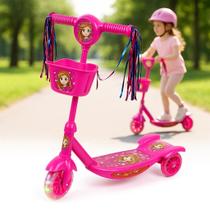 Patinete Infantil Dobravel Musical 3 Rodas com Led Brilham Com Movimento Cestinha Para Menino menina