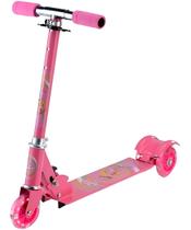 Patinete Infantil Dobrável Rosa 3 Rodas Com Led Unitoys Turma Da Aventura