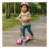 Patinete Infantil Heróis Com Luz Led Três Rodas Divertido Rosa