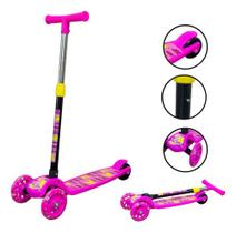 Patinete Infantil Luz 3 Rodas Brilhante Radical Com Led Rosa