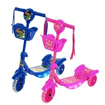 Patinete Infantil Luz De Led 3 Rodas Com Cesto Rosa Ou Azul - Just Fun