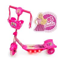 Patinete Infantil Menina 3 Rodas Rosa Barbie Com Musica e Luz