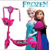 Patinete Infantil Meninas 3 Rodas Rosa Frozen Disney Lançamento Musical e Luzes
