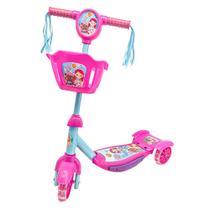 Patinete Infantil Meninas Com Cesta 3 Rodinhas Com Luz De Led Sereia Dm Toys