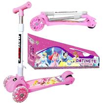 Patinete Infantil Meninas Princesas Rosa com Luzes 3 Rodas
