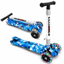 Patinete Infantil Meninos Camuflado Azul 45kg Luzes 3 Rodas - Toy King