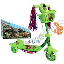 Patinete Infantil Meninos Dinossauro Verde Luzes Som 3 Rodas