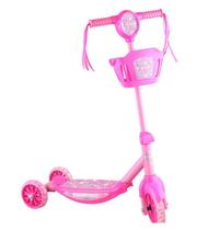 Patinete Infantil Musical com Cesta UNICÓRNIO Luz de Led e 3 Rodas Rosa Brink