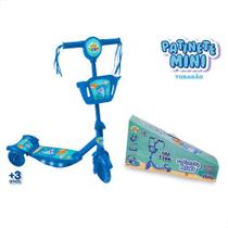 Patinete Infantil Musical Mini Tubarão 3 Rodas com Cesto Som e Luz LED