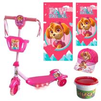 Patinete Infantil Patrulha Canina Skye Com Kit Toalha Boné Slime