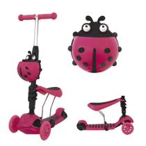 Patinete Infantil Rosa 03 Rodas Joaninha Regulável Com Led