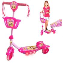 Patinete Infantil Rosa 3 Rodas Com Som Luz e Cestinha DM Toys Menina