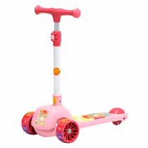 Patinete Infantil Rosa 3 Rodas Fofo Com Luz Led Nas Rodas Ursinho Guidão Ajustável Dobrável