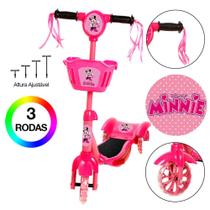 Patinete Infantil Rosa da Minnie 3 Rodas Com Led e Som - Toys 2U