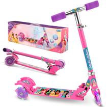 Patinete Infantil Rosa Princesas Disney Scooter Com Luzes Para Crianças - Etitoys