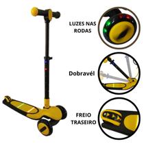 Patinete Infantil scooter dobrável com Led 3 rodas scooter até 50Kg Dream Light amarelo