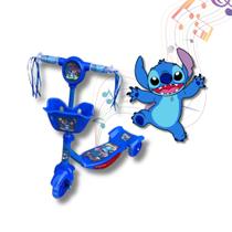 Patinete Infantil Stitch Azul 03 Roda C/ Cesta Musica e Luz