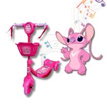 Patinete Infantil Stitch Rosa 03 Roda C/ Cesta Musica e Luz Patinete Infantil Stitch Rosa 03 Roda C/ Cesta Musica e Luz
