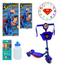 Patinete Infantil Super Homem Kit Toalha Relogio Garrafinha