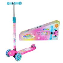 Patinete Infantil Unicórnio Rosa 3 Rodas Com Luz Led E Guidão Ajustável Até 40 Kg