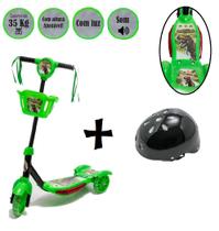 Patinete Infantil Verde Dinossauro DM Toys e Capacete