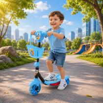 Patinete Infantil Zippy Toys 3 Rodas com Luz LED Música Cestinha Super Heróis Suporta 35kg